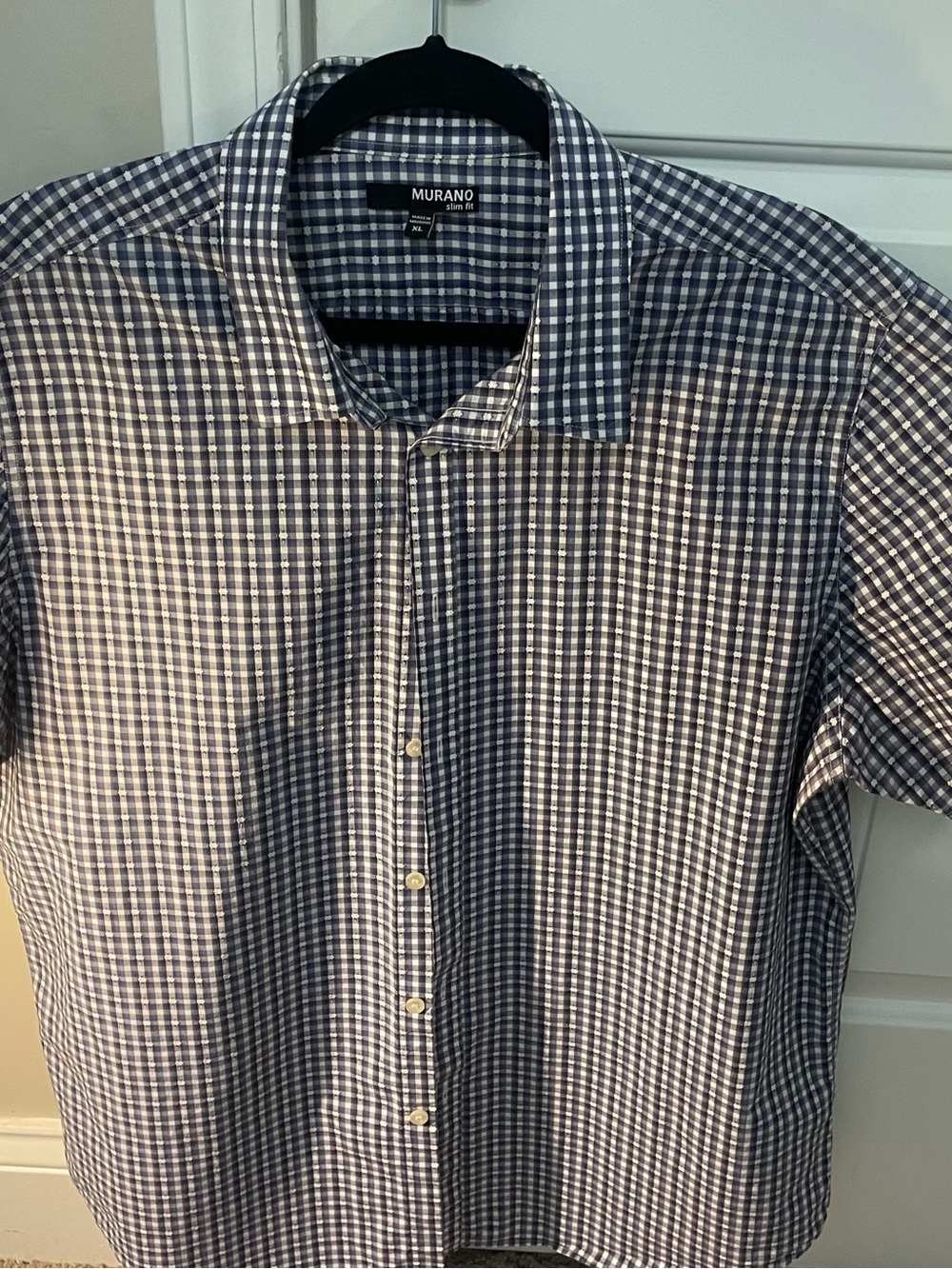 Murano 100% Cotton Short-Sleeve Button-Down Shirt - Navy & White